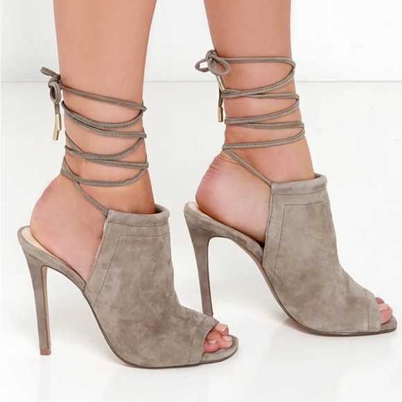 Steve Madden Sophie Taupe Suede Leather Leg Wrap Heels - Picture 3 of 7